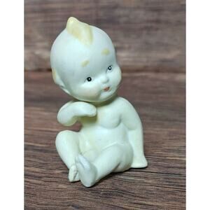 Vintage Kewpie Bisque Doll Sitting Hand Lean, Lefton Era 1950s Japan